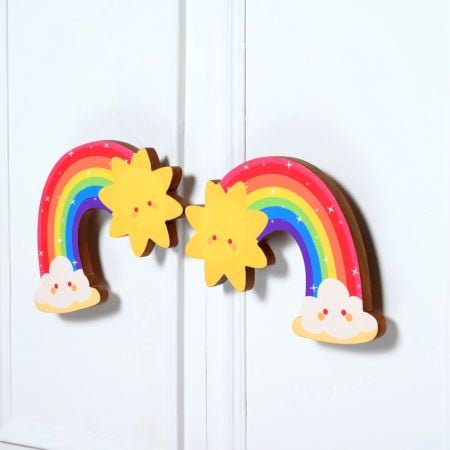 Handcrafted Acacia Wood Rainbow Sun Handle Pair